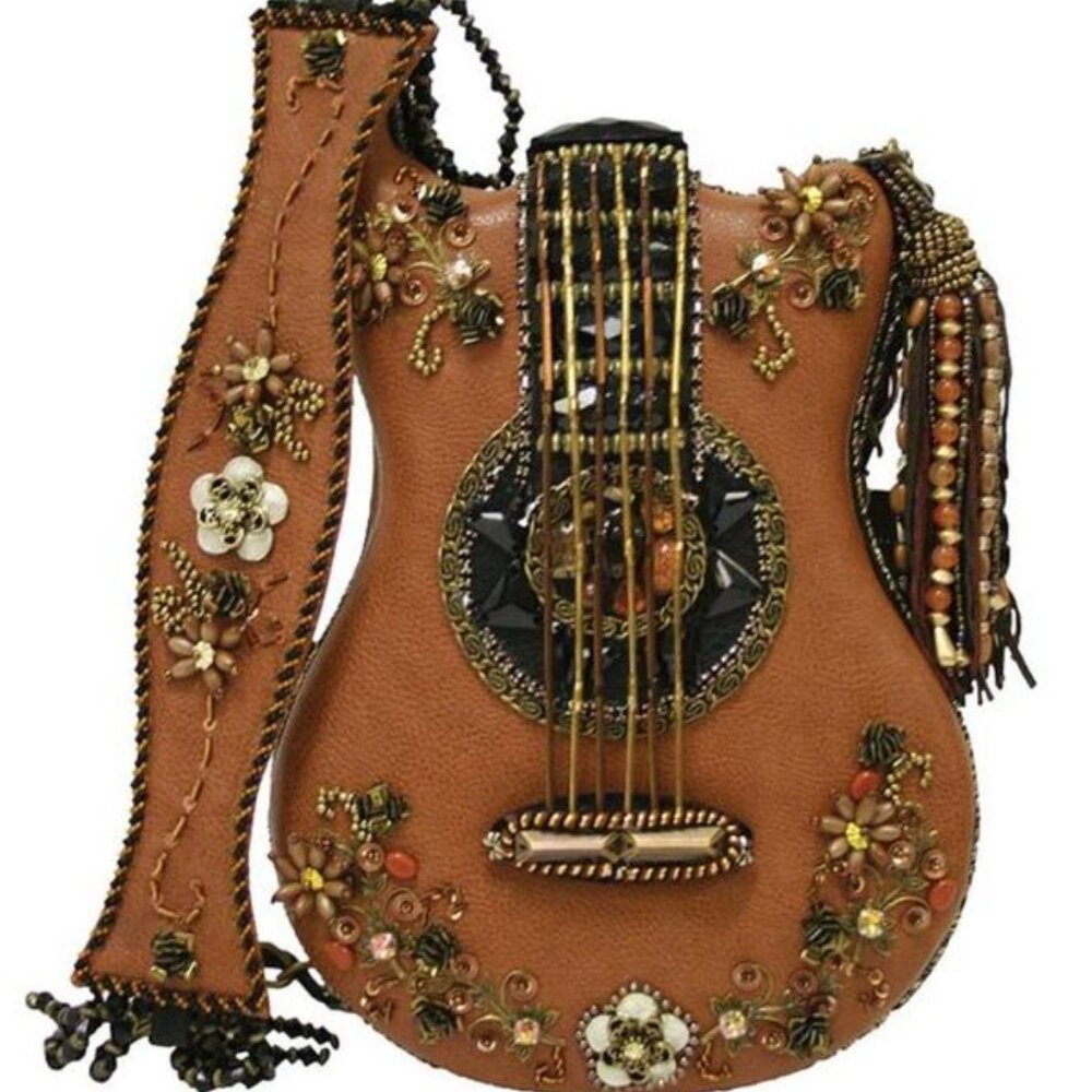 Mary Frances Special Hall Of Fame Bag Guitar Brown Beaded Handbag Music Tan NEW - Picture 5 of 11